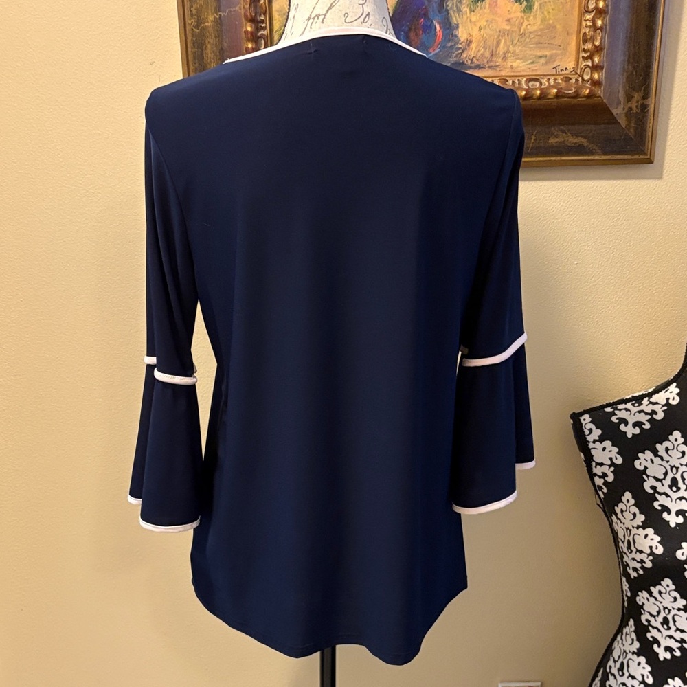 Faith and Joy Navy Blue Bell Sleeve Blouse - Picture 5 of 10